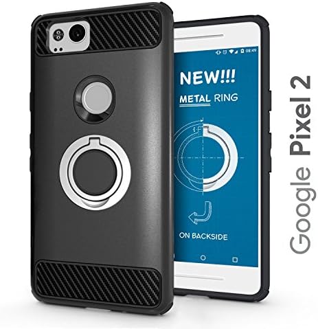 Google Pixel 2 Protective Case Updated with Metal Stand Ring - Google Pixel 2 Heavy Duty Phone Case - Google Pixel 2 Rugged TPU Cover - Google Pixel 2 Shockproof Defender Case - Google Pixel 2 Black