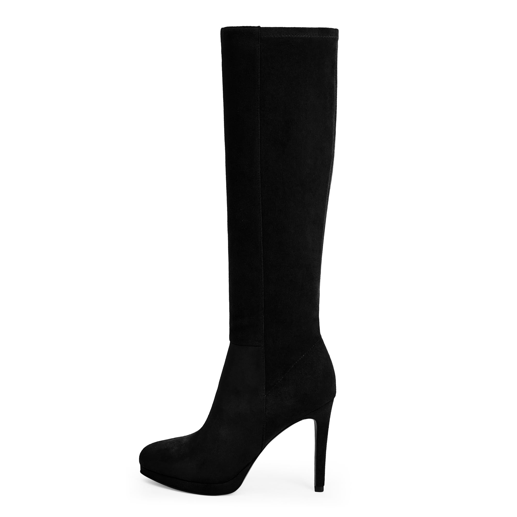Photo 1 of Modatope Black Suede Knee High Boots for Women Stiletto Heel Round Toe Black Suede Tall Boots Zipper Long Boots Size 11