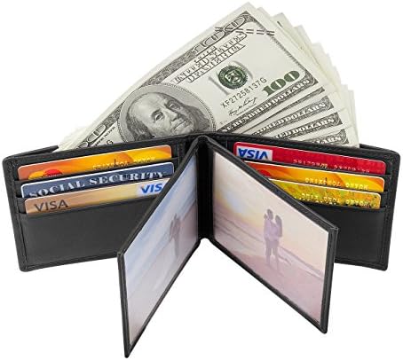 Augus Men’s Trifold Genuine Leather Wallet with RFID Blocking Secure ID Window