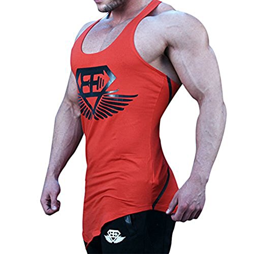 EVERWORTH Men Muscle Fitness Gym Stringer Tank Tops Bodybuilding Workout Sleeveless Shirts (Red, US LARGE(Tag XXL))