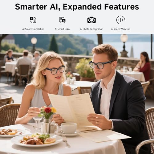 AI Smart Glasses with Camera, 4K 800W HD Video Recording Glasses with Audio, Bluetooth Sunglassess with Camera, Real-Time Translation, Voice Assistant, Object Recognition, Hands-Free Music Calls