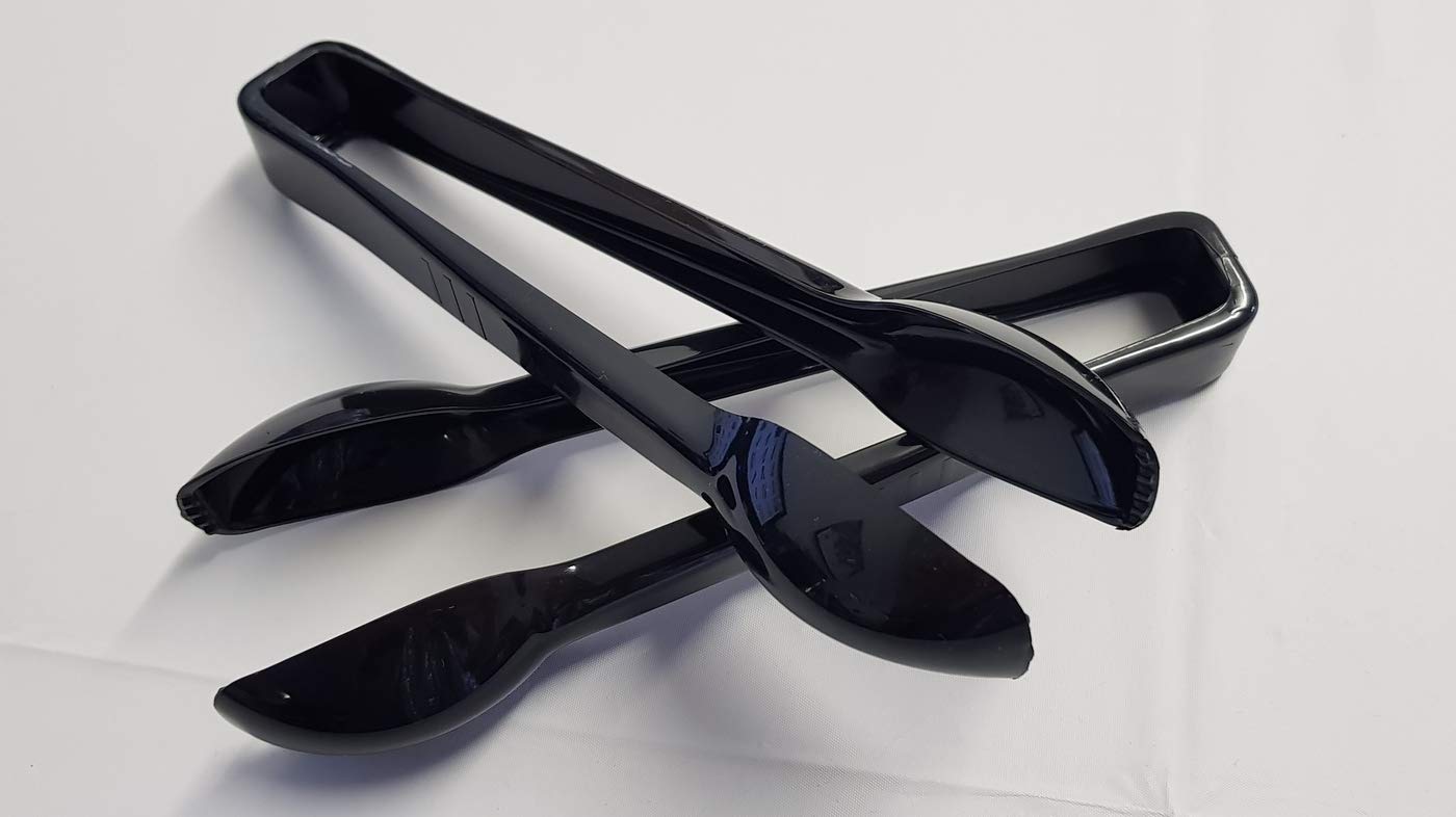 10 x GSL Black Plastic Serving Tongs - Buffet Party BBQ Wedding 16cm - 6.5"