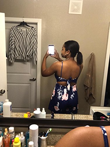 Women Sexy V Neck Printed Spaghetti Strap Beach Romper Shorts Jumpsuit Summer Playsuit, Light Blue 2, Large