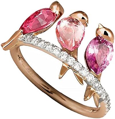 Men and Women Animal Jewels 3 Birds Inlaid Ruby Electroplated Rose Gold,Outsta 2019 Fashion Jewelry Hot Sale!Under 5 Dollars Gifts for Her