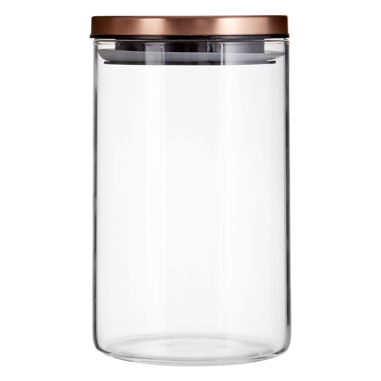 Premier Housewares Freska Rose Gold Lid Storage Jar Glass 950 ml, Glass, PP Polypropylene, Silicone, Pewter, 10 x 10 x 16 cm