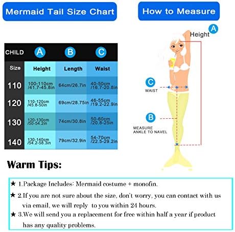 BESTYLING 4PCS Girls Mermaid Tail Swimsuit Cosplay Princess Swimwear with Monofin