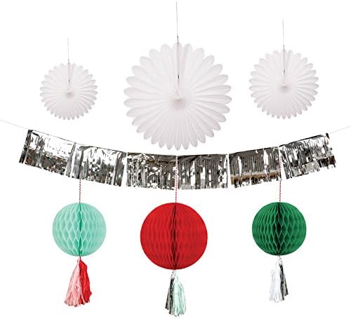 Toot Sweet Meri Meri Christmas Complete Decorating Kit (Paper Fans, Honeycomb Balls & Fringe Garland)
