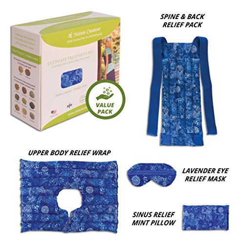 Nature Creation Set of 4 Microwave Heating Pads - Includes Microwavable Heating Pad for Neck & Shoulders, Heat Pack for Back & Spine, Lavender Eye Mask & Sinus Relief Mint Pack - 1 Set Blue Flowers - Thumbnail 7