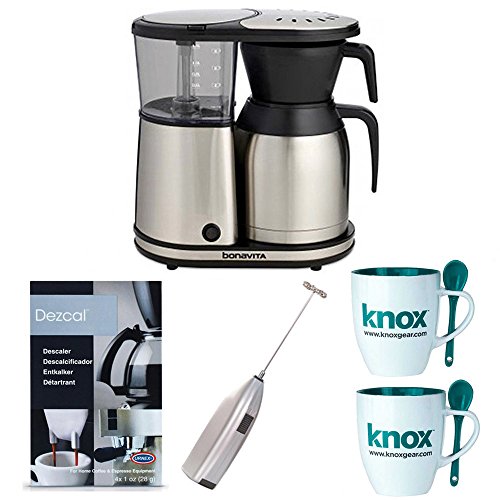Click Here to See More Images Bonavita 8-Cup One-Touch Coffee Maker Featuring Thermal Carafe, BV1900TS Includes Machine Descaling Powder, Handheld Milk Frother and 2 Mugs with Spoons