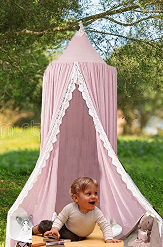 OldPAPA Canopy for Girls Bed,Princess Bed Canopy Net for Kids Baby Bed, Round Dome Kids Indoor Outdoor Castle Play Tent Hanging House Decoration Reading Nook
