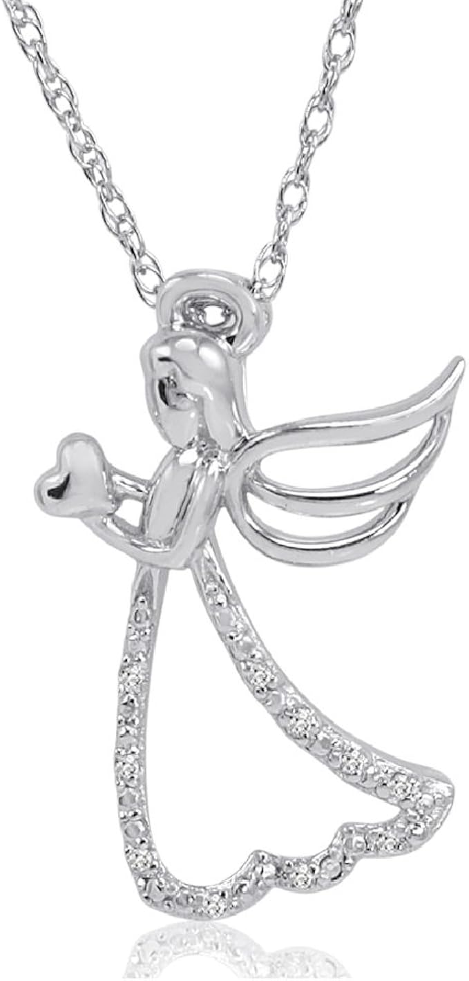 Angel with Heart Diamond PendantNecklace in Sterling