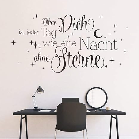 Decalmile Adesivi Murali Amore Frase Tedesco Ohne Dich Ist Jeder Wie Eine Nacht Ohne Sterne Adesivi Da Parete Nero Scritte Decorazione Murale Camera Da Letto Soggiorno Amazon It Casa E Cucina