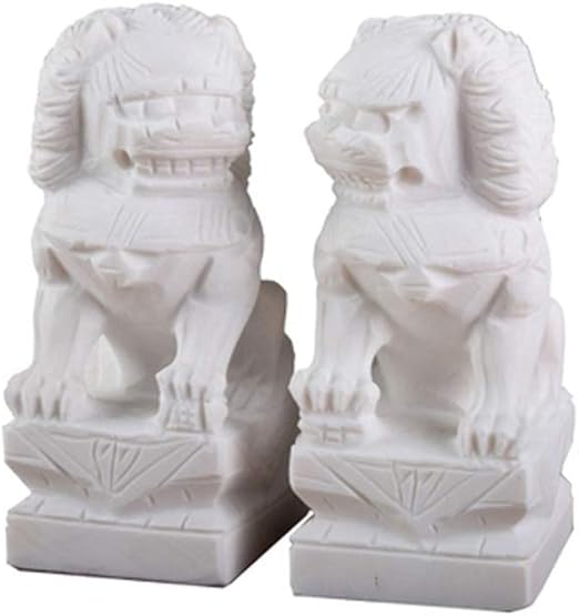 EIN Paar Steinlöwenpaar Fu FOO-Hundestatuen, weißer Wächter