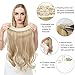 SARLA Invisible Wire Hair Extensions with 3 Clips Long Synthetic Wavy Curly Hairpiece Adjustable Transparent Headband for Women 18 Inch Ginger Brown