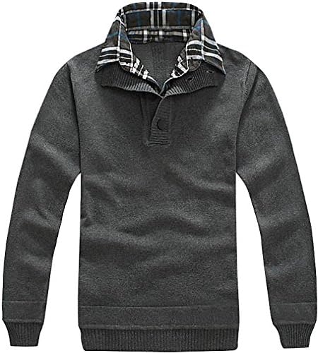 Tophaz Men's Stylish Slim Knitted High Button Collar Pullover Warm Sweater SW60, Dark Gray Large