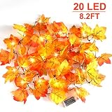 CPPSLEE Thanksgiving Decorations Lighted Fall Garland - Thankgiving Decor Lights 8.2 ft 20 LED,for Thanksgiving Gift Party Christmas Decorations Waterproof Maple Leaf String Lights