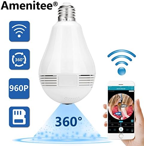 Amenitee AM-401 Fisheye Lens 360 Degrees Panoramic HD Hidden Camera, P2P WiFi LED light bulb,Home Security System With Real Time Monitoring Intercom,Motion Detection, Multi-user (SD card not included)