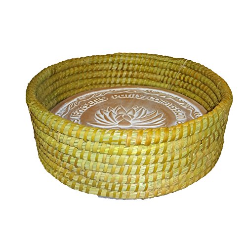 The Crabby Nook Warming Bread Basket with Lotus Warmer Tile Stone Hand Woven For Rolls Appetizers (12 Inch Natural)