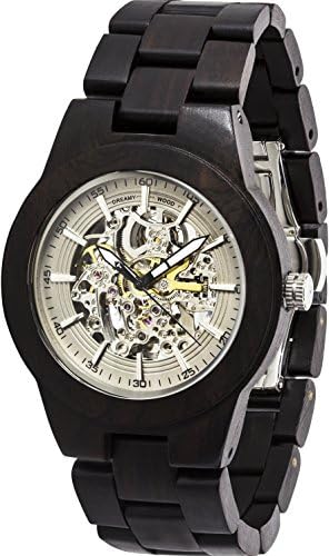 Classy Automatic Mechanical Silver Unisex Wooden Watch - 100% Natural Blackwood - Watch Made of Wood - Dreamy Wood Watch