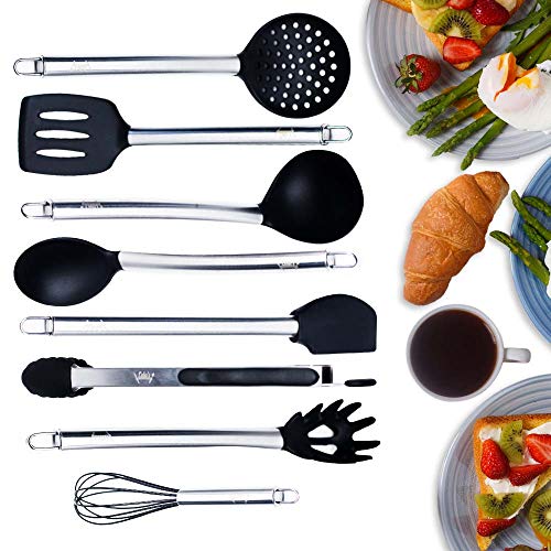 Kitchen Utensil Set-Silicone & Stainless Steel Cooking Utensils -8 Pc.- Nonstick, Heat Resistant, BPA Free, FDA Approved-Engineered To Last, Best Cooking Utensil For Home Professional Use Or Gift-Safe