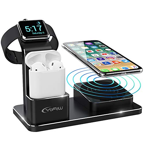 YoFeW Charging Stand for Apple Watch Aluminum Watch Charger Stand Charging Station Dock Compatible for Apple Watch Series 4/3 /2/1 AirPods, 10W Wireless Charger Pad for iPhone XS/X/8/8 Plus