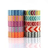 Piokio 10 Rolls 33FT Chevron Washi Tape DIY Sticker Masking Paper For Art Planners, Decorating, Scrapbooking