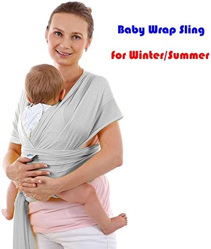 Baby Wrap Carrier for Newborns Infants Soft Comfortable fabric Sleepy Sling Best baby gift set Adjustable Sling Front Breastfeeding Grey 0-36months