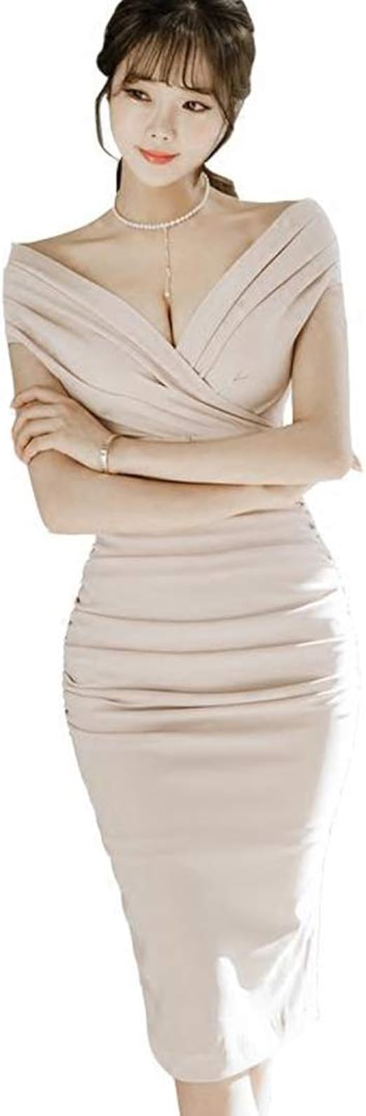 Amazon Co Jp Qyyワンピース レディース タイト ロングワンピース 半袖 カシュクール Vネック 胸元 セクシー ボディコン ドレス キャバ嬢 パーティドレス 無地 きれいめ 服 ファッション小物