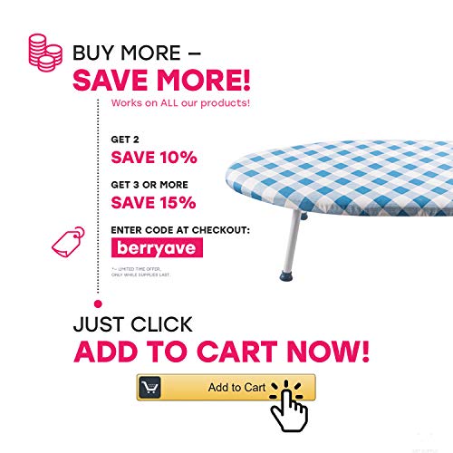 Berry Ave Tabletop Ironing Board - Table Ironing Board with Foldable Non-Slip Legs - Mini Ironing Board with Washable Cover - Portable Ironing Board That's Perfect to Travel with or Use Room to Room - Thumbnail 6