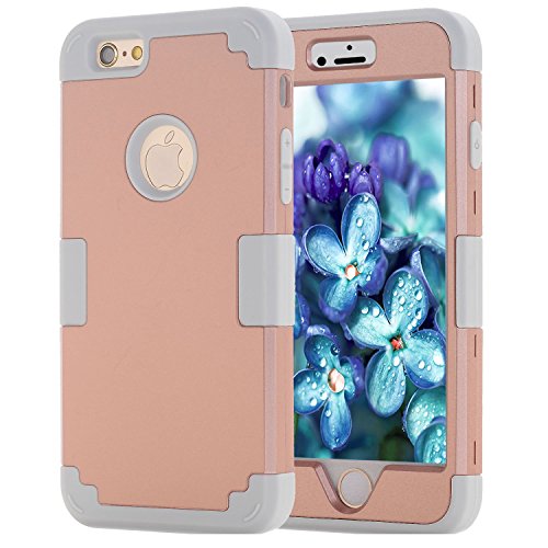 iPhone 6S Case, Sophia Shop 3 piece Hybrid Hard PC+ Soft Silicone [Heavy Duty][Shock Absorbing] Protective Cover For Apple iPhone 6 / 6S 4.7 inch(Rose Gold+Grey)
