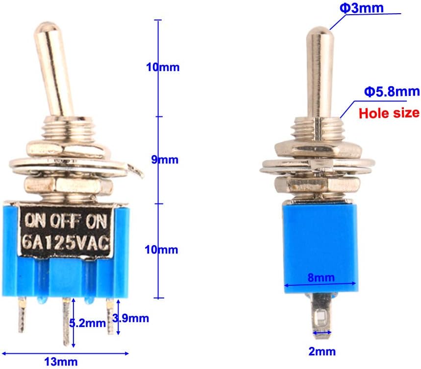 Gebildet 12 pieces 6A/125V 3A/250V ON/OFF/ON 3 Terminals 3 Position SPDT Toggle Switch Single Joint MTS-103 - Image 4