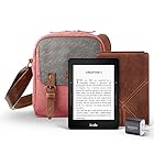 Kindle Voyage Travel Bundle including Kindle Voyage 6" E-Reader, with Special Offers, Amazon Premium Leather Cover, Power Adapter, and free caseable Travel Bag in Maroon/Grey