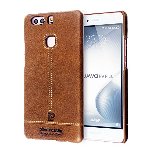 Pierre Cardin Slim Leather Snap On Hard Back Cover for Huawei P9 Plus - Brown