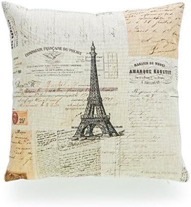 UTF4C 18 x 18 Inches Vintage Fleur De Lis French Ephemera Pillow Case Personalized Decorative Throw Pillow Cover HEAVY WEIGHT Cotton Linen French Country Vintage Paris Ephemera