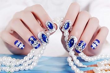 Nail Jewels Amazon amazon com art nail jewels gems teardrop 3d deluxe rhinestones wedding ceremony bride false nail tips 24 pieces set blue beauty