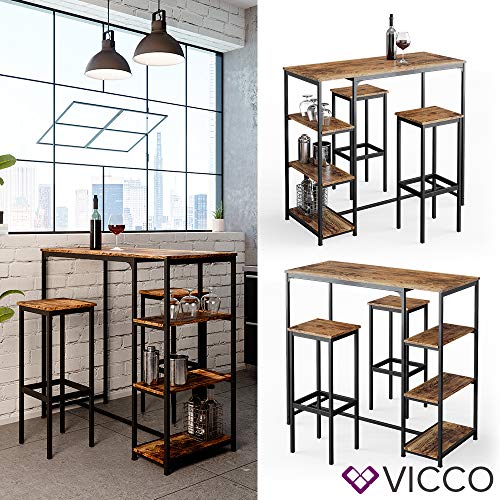 Vicco Bartisch Set 2 Barhocker Fyrk Stehtisch Bartresen 3 Ablagen Küchenhocker – Bild 3