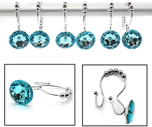 Decorative Shower Curtain Hooks,FINROS 12 Pcs Acrylic Double Glide Shower Curtain Hooks for Bathroom and Living Room (SKY BLUE)
