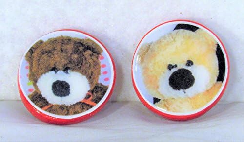 1.25 inch Refrigerator Magnets Set Barnaby Bear Selfie Original Photography of Vintage Gund Teddy Bear Toys Kitschy Kitchen Photo Art Decor Round Ceramic Clay Brown Beige Red