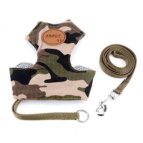 SMALLLEE_LUCKY_STORE Green Camo Camouflage Small Dog Cat Harness Leash Set Soft Mesh Padded,Adjustable Comfort Control Walking Harnesses,Size M