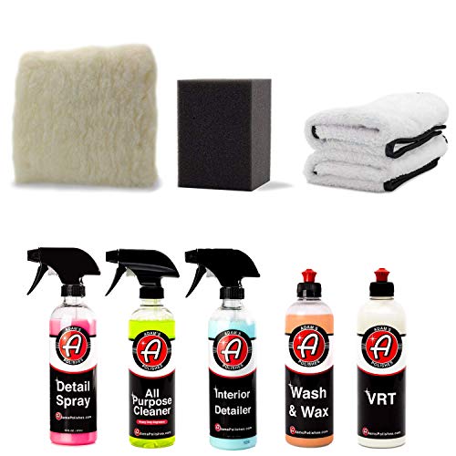 Adam's Lite Arsenal Builder 9 Piece Kit - Wash & Wax Car Shampoo Soap, Detail Spray, VRT, All Purpose Cleaner, Microfiber Towels, Tire Foam Block - Cleaning Supplies for Car, Boat, RV & Motorcycle