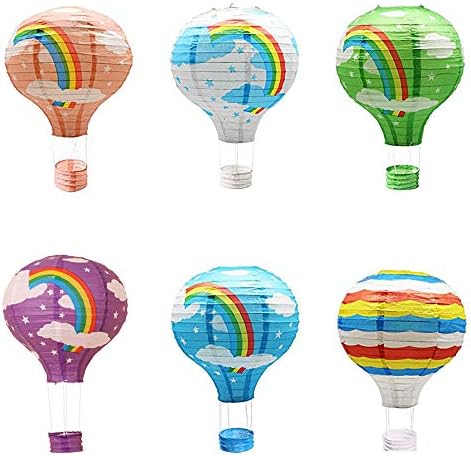 E-MANIS Hanging Hot Air Balloon Paper Lanterns Set Party Halloween Decoration Birthday Wedding Christmas Party Decor Gift Set of 6 Pack (Rainbow)