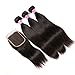 QinMei Brazilian Straight Hair 3 Bundles With Closure 4×4 Lace Closure With Bundles 100% Unprocessed Virgin Straight Human Hair Extensions Swiss Closure Weave Weft Natural Color (18 20 22 +16 Closure)