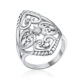 Elegant Silver Cz Filigree Hearts Stainless Steel Rings for Women Lady Gifts