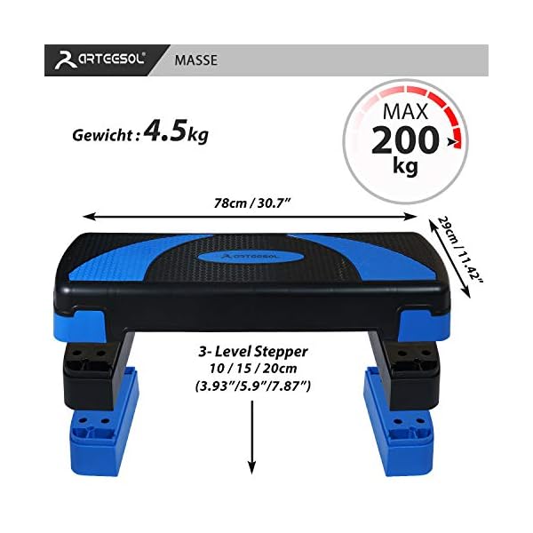 arteesol-Aerobic-Step-Stepper-Exercise-Step-Platform-Adjustable-3-Level-Non-Slip-Surface-Workout-Stepper-Shock-Absorb-Fitness-Training-Step-Strong-Grip-with-Risers Aerobic Stepper