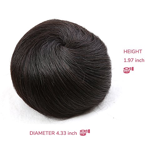 Bella Hair 100% Human Hair Bun Extension Donut Chignon Hairpieces for Both Women and Men Instant Up Do Style Bun Wig (#1B Natural Black)