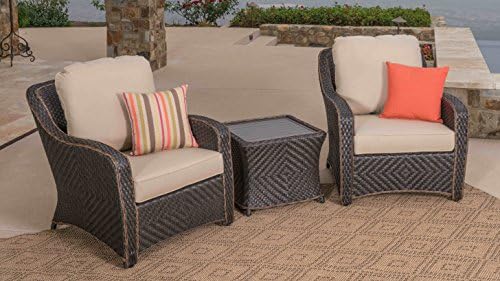 Mission Hills Furniture 3 Piece Sunbrella Deep Seating Outdoor Bistro Chat Club Set Aluminum Wicker Patio Furniture