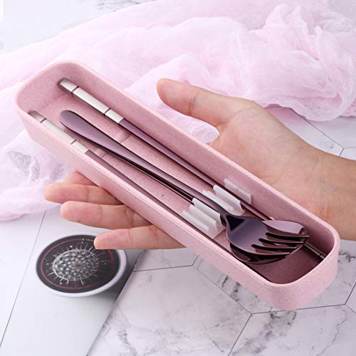 Do Buy Stainless Steel Fork Spoon Chopsticks with a Durable Case for Home Outdoor Camping Traveling Hiking, Purple - Thumbnail 6