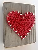 Sweet and small wooden rustic red string art heart block for Father's Day, Wedding, Anniversary, Valentine's Day, Christmas, House Warming, New Baby and just because gift.
