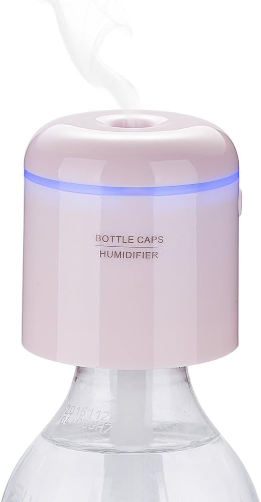 Mini Humidifier / Bottle Cap Humidifier / USB Humidifier Portable Design Cool Mist Humidifier Compatible with Coca Cola Evian for Office Home Travel (Bottle Not Included)（pink）