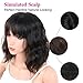 DEYNGS Fashion Short Wavy Wigs With Flat Bangs Natural Black Synthetic Full Wigs For Women None Lace Wigs That Look Real Heat Resistant +Free Wig Cap (Black Mix Brown)